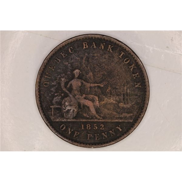 1852 QUEBEC CANADA 1 PENNY BANK TOKEN