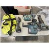 Image 1 : CORDLESS MAKITA GRINDER, RECIP SAW, IMPACT AND SDS HAMMER DRILL WITH HEPA VAC ATTACHMENT, 3 BATTERIE