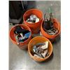 Image 1 : 4 BUCKETS WITH DRYWALL TOOLS, SUMP PUMPS, ELECTRICAL BOXES ETC.