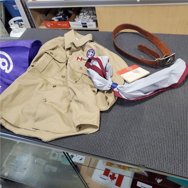 BOY SCOUTS AND WOLF UNIFORM AND 1968 SCOUTS RECORD BOOK