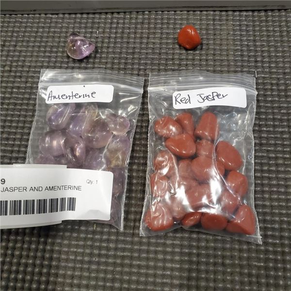 BAG OF RED JASPER AND AMENTERINE STONES