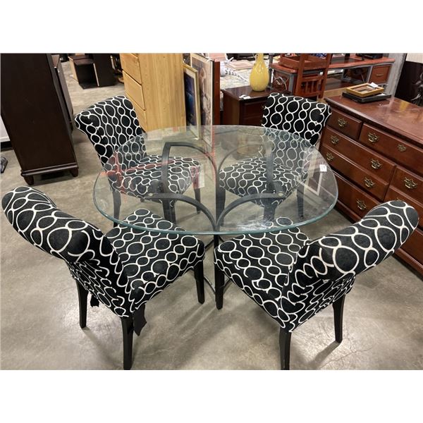 MODERN GLASSTOP TABLE AND 4 UPHOLSTERED CHAIRS