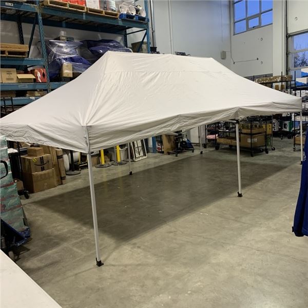 AS NEW 10FTX20FT INSTANT UP STEEL FRAME CANOPY, WHITE TOP, COMMERCIAL GRADE RETAIL $599