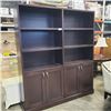 Image 1 : CUSTOM BUILT SOLID WOOD 2PC LIBRARY BOOKCASE WITH LOWER DOORS, DARK WOOD, 6FT WIDE, 7FT TALL