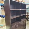 Image 2 : CUSTOM BUILT SOLID WOOD 2PC LIBRARY BOOKCASE WITH LOWER DOORS, DARK WOOD, 6FT WIDE, 7FT TALL