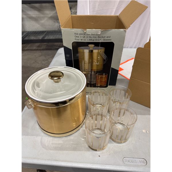 Five piece bar set ice bucket, and four glasses