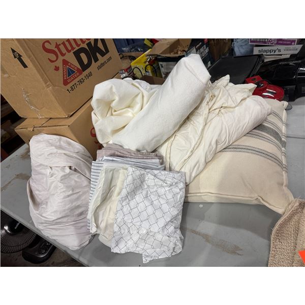 Pillowcases, duvet, cover mattress, protector, and throw pillow
