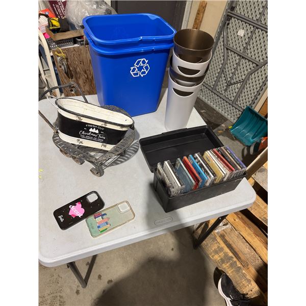 cds, garbage cans, recycling bins, decor, phone cases, etc.