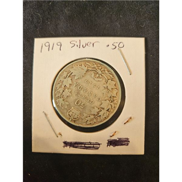 1919 Silver fifty cent coin