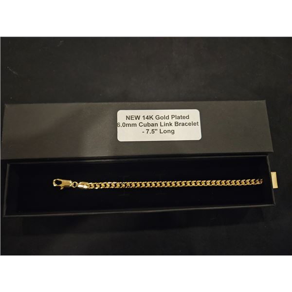 14k gold plated cuban link bracelet 7.5"long