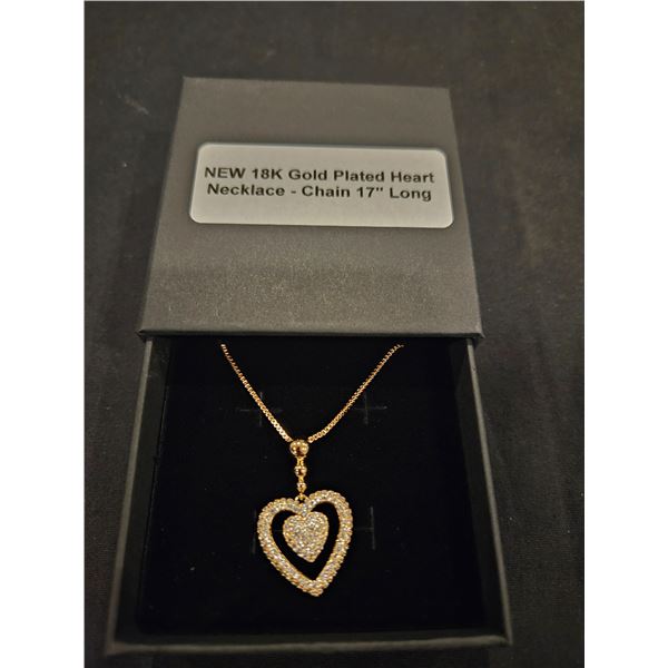 18k gold plated heart necklace- 17" long