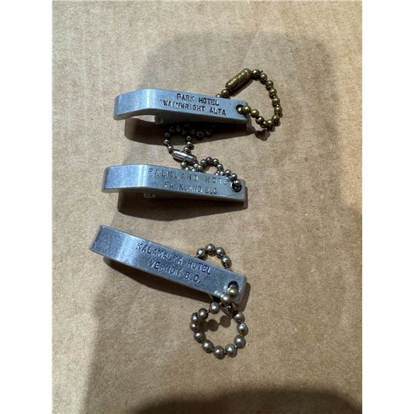 Telka hotel Vernon , BC, Falkland, Hotel Falkland, BC, Park Hotel Wainwright Alberta bottle openers