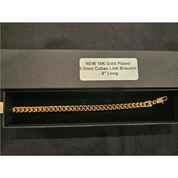 18K Gold plated cuban link bracelet- 8" long