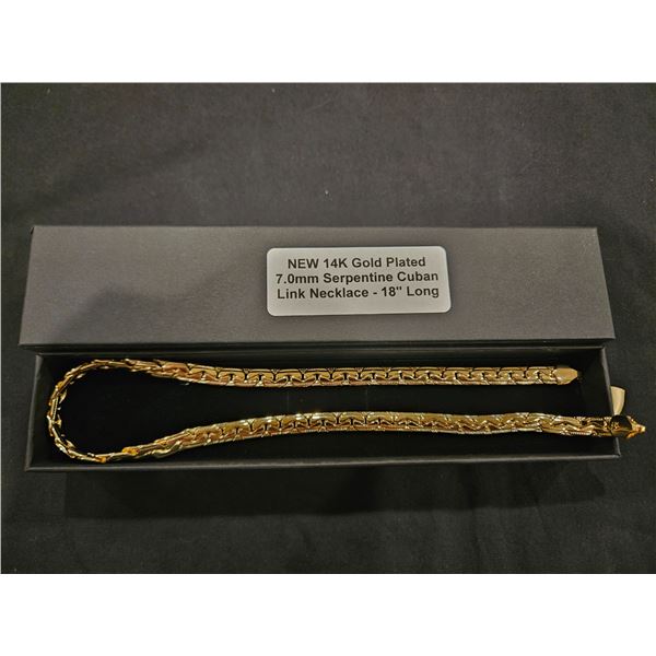 14K Gold plated 7mm Serpertine cuban link necklace- 18" length