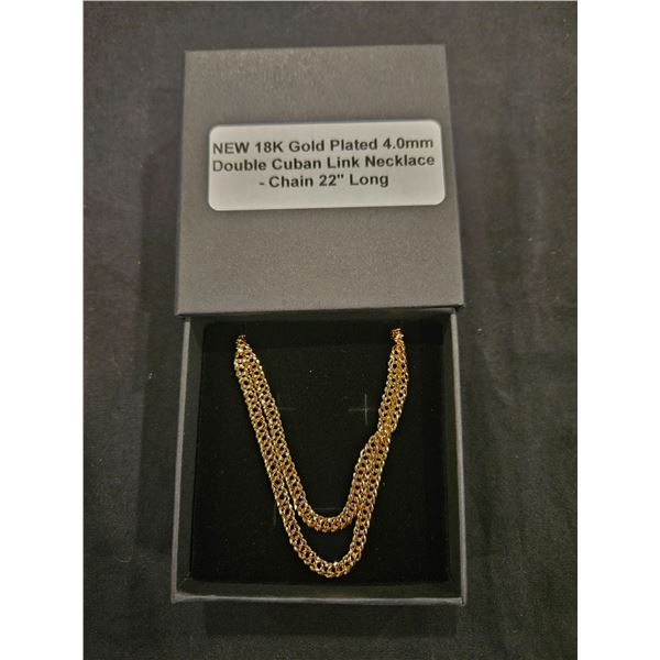 18K Gold plated 4mm double cuban link necklace- 22" length