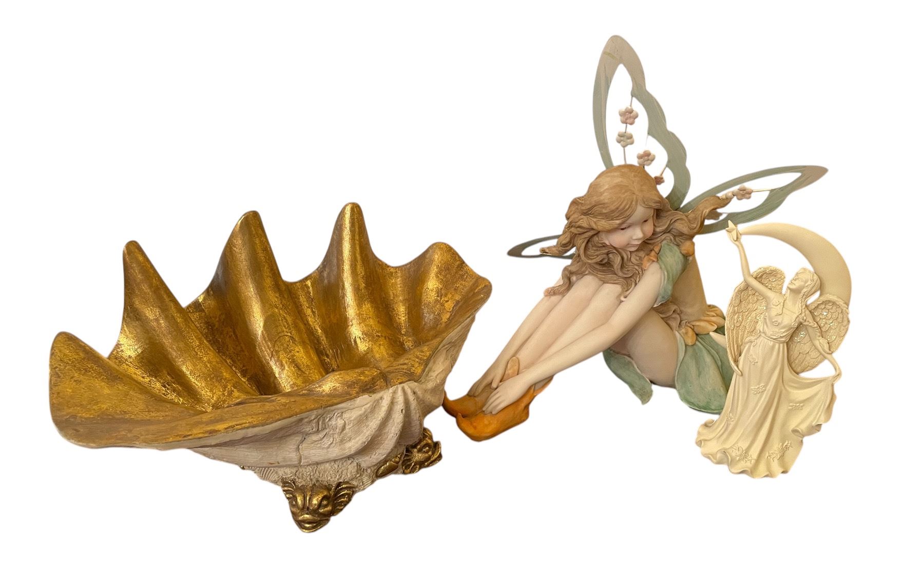 Shell Angel Statue 3 pc - Fairy, angel and conch shell statues for room decor