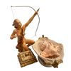 Image 1 : Statue of woman shooting an arrow w/ ornate angelic display bowl containing  conch shells