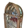 Image 2 : Painted wood & glass arched 5 shelf display cabinets w/ beveled glass panels & side entry