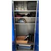 Image 1 : Contents of cabinet - Bench vice, jumper cables, vases, etc.
