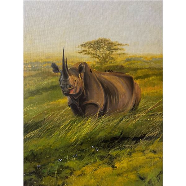 "Dusk"– Black Rhino Original 40” x 30” Oil on Linen by Nicholas Coleman
