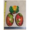 Image 1 : (3) Chalkware Vegetable Wall Hangings. (Some Chips)