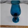 Image 1 : blue glass vase/candleholder styled like oil lamp