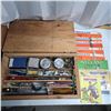 Image 1 : 8 maccano magazines and maccano set of electric parts and metal parts in custom wood box