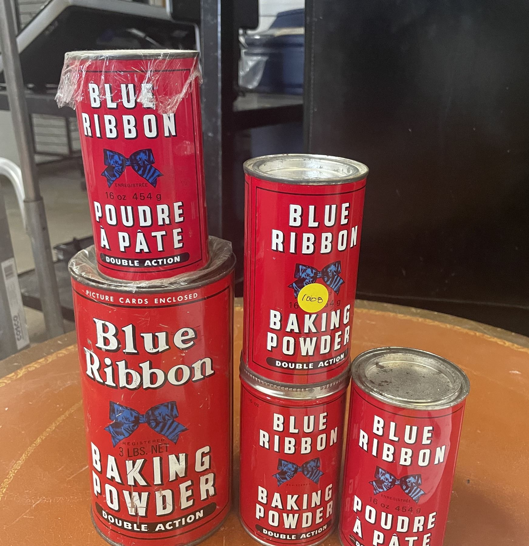 5 Blue Ribbon Baking Empty Powder Cans.