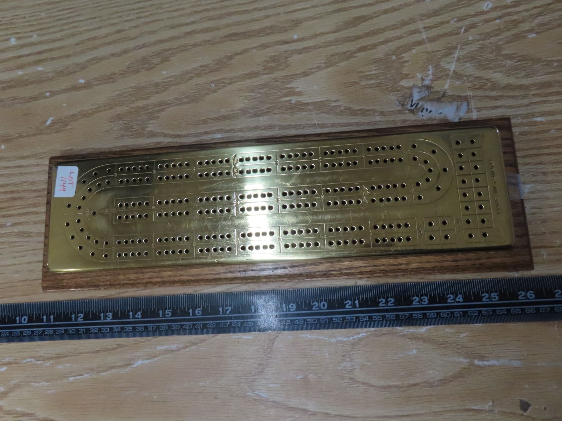 Fancy brass plated cribbage board -made in canada - Schmalz Auctions