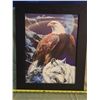 Image 1 : Lenticular eagle and wolf framed picture - 19"x15"W