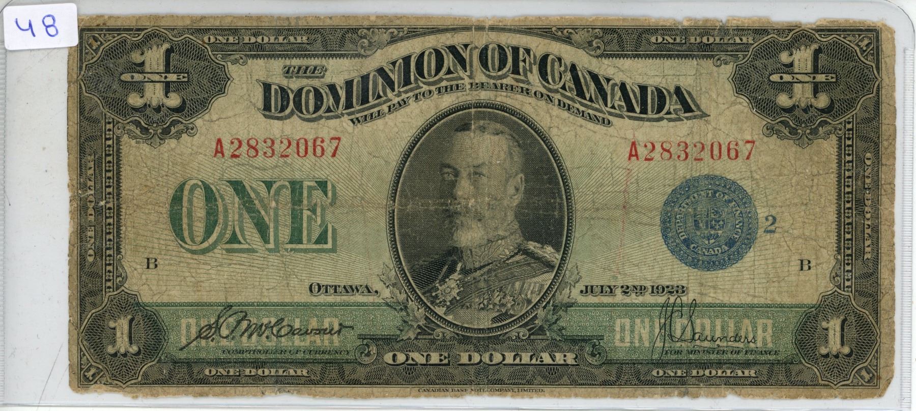 Shinplaster Coin 1923 Dominion of Canada One Dollar Shinplaster. - Schmalz Auctions