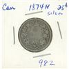 Image 1 : 1874 canadian silver quarter