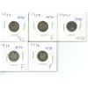 Image 1 : Lot of 5 Canadian Silver 10 Cents 1933, 1934, 1935, 1936, 1969