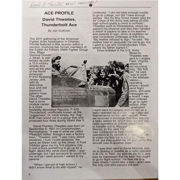 WW2 ACE David Thwaites Signed Bio Page