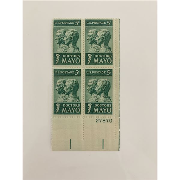 1964 5c Doctors Mayo Stamp Plate Block