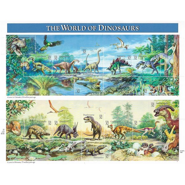 The World of Dinosaurs Stamp Sheet