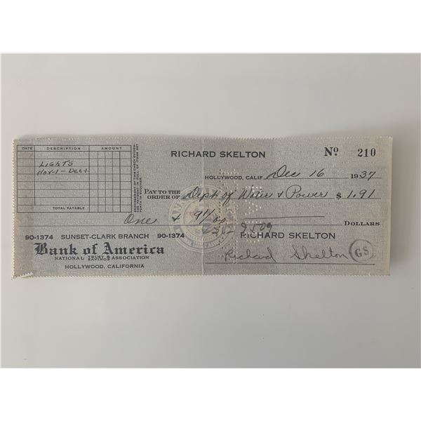 Red Skelton signed check