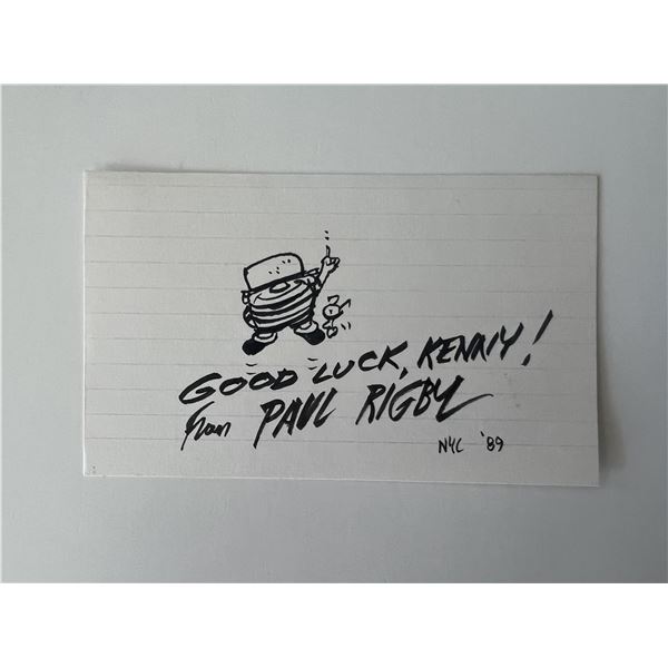 Cartoonist Paul Rigby signed hand drawn sketch