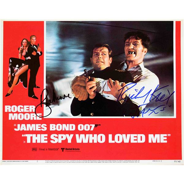 Roger Moore & Richard Kiel signed lobby card.