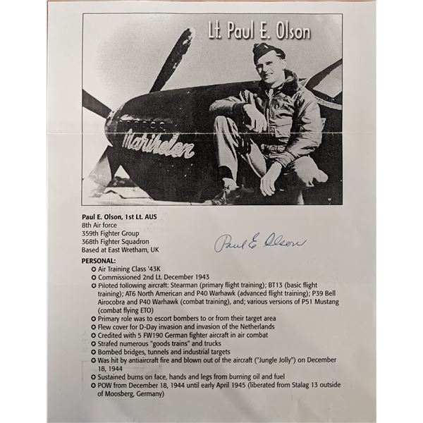 WW2 Pilot Paul E. Olson Signed Page