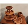 Image 2 : 3 Tiered Handcarved Monkey Pod Serving Tray, Wooden Bowl, Wooden Plate & Wooden Salt & Pepper Shaker