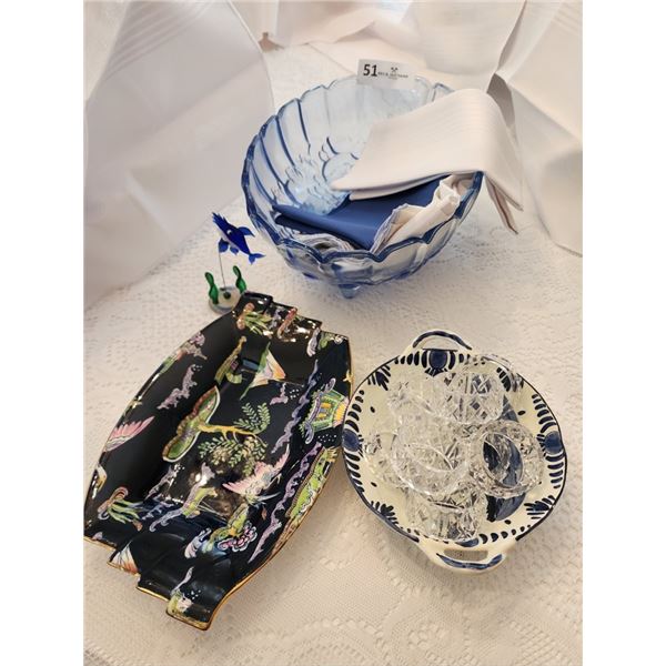 Vintage Indiana Glass Ice Blue Bowl, Royal Winston Dish, Napkin Holders, Windmill Bowl