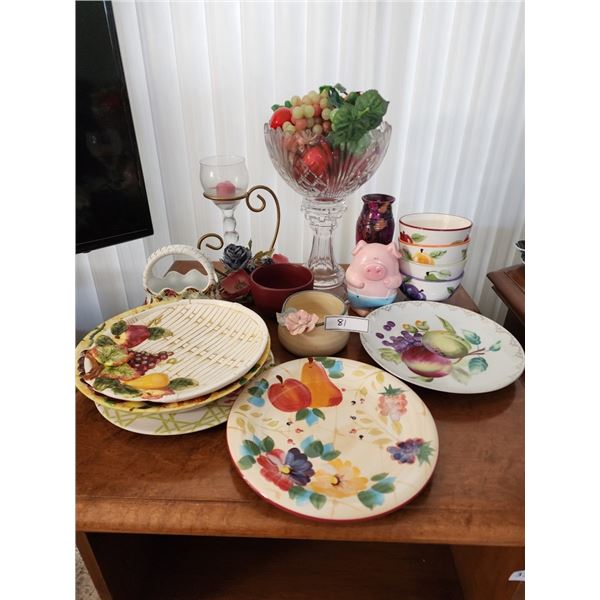 Assortment of Ceramic Serving Plates & Bowls & Glassware