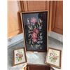 Image 1 : Antique Victorian Floral Needlepoint & 2 Smaller Embroidered Floral Pictures