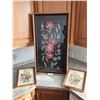 Image 2 : Antique Victorian Floral Needlepoint & 2 Smaller Embroidered Floral Pictures