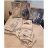 Image 1 : Vintage Framed Prints, flower picture, double mattress pad, sheet set, bedspread & shams