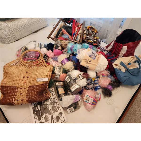 Knitting Assortment of Yarn, Needles & Bags