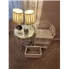 Image 2 : White Wicker Magazine Rack, Glass Top Table, Shelf, Clock, Lamps & Mirror