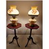 Image 1 : 2 Vintage Gone with the Wind Hurricane Lamps & 2 Vintage Octagon Tables