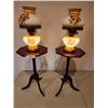 Image 2 : 2 Vintage Gone with the Wind Hurricane Lamps & 2 Vintage Octagon Tables